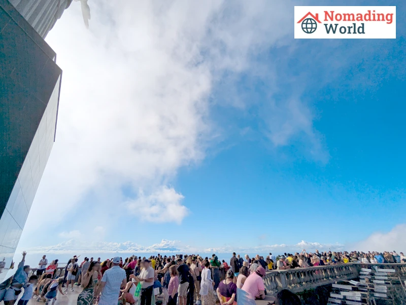 Image of the crowds at the Christ the Redeemer statue in Rio de Janeiro, Brazil.