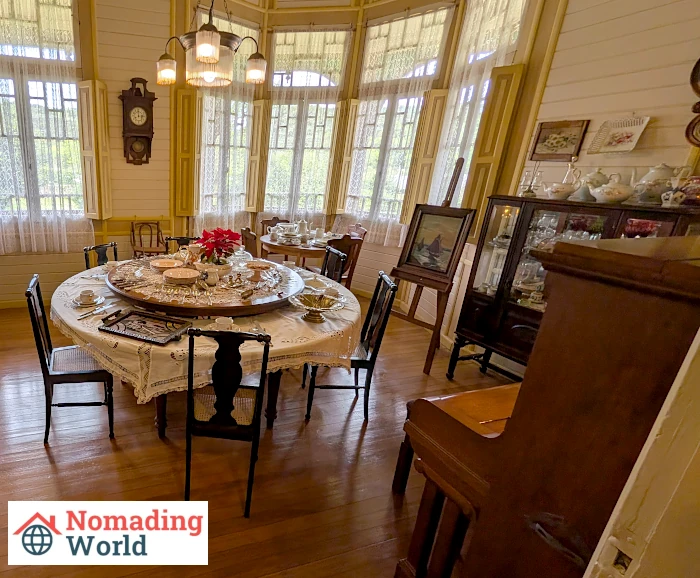Staged dining room at Castelinho Caracol, Canela, Brazil.